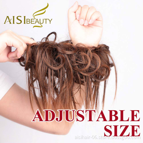 Aisi Beauty New Design Wholesale Multi Color Synthetic Curly Messy Donut Chignon Bun Elastic Rope Rubber Band Hair Extension